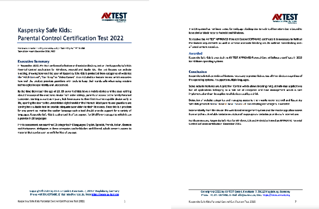 Ein Test im Auftrag von Kaspersky Kaspersky Safe Kids: Kinderschutz-Zertifizierungstest 2022