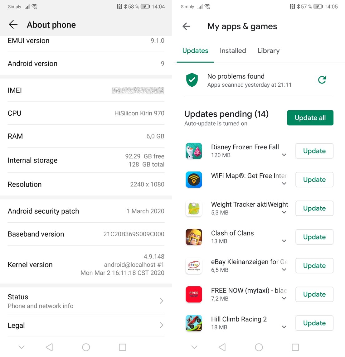 Mises à jour Android