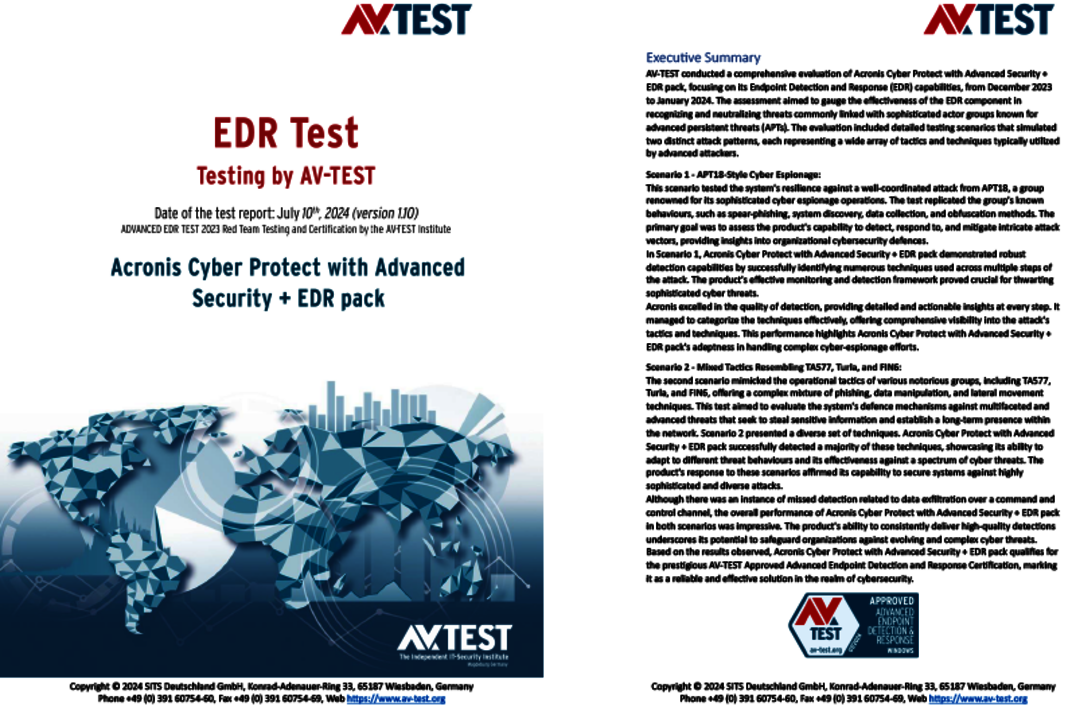 Advanced EDR test 2024: Acronis Cyber Protect with advanced security + EDR pack
